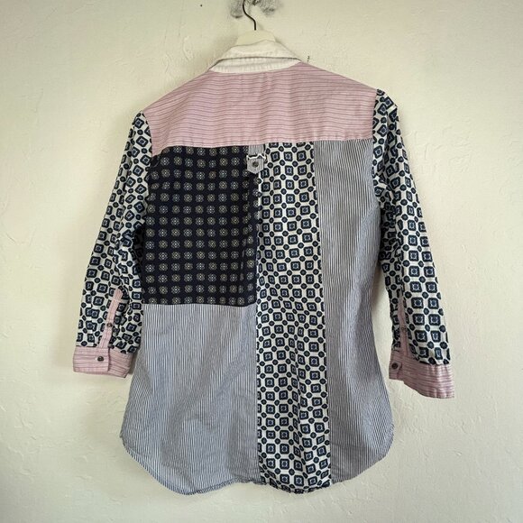 HD In Paris Womens Patchwork Shirt Size 4 Blue Pink Cotton Long Sleeve Button-Up - Picture 2 of 8
